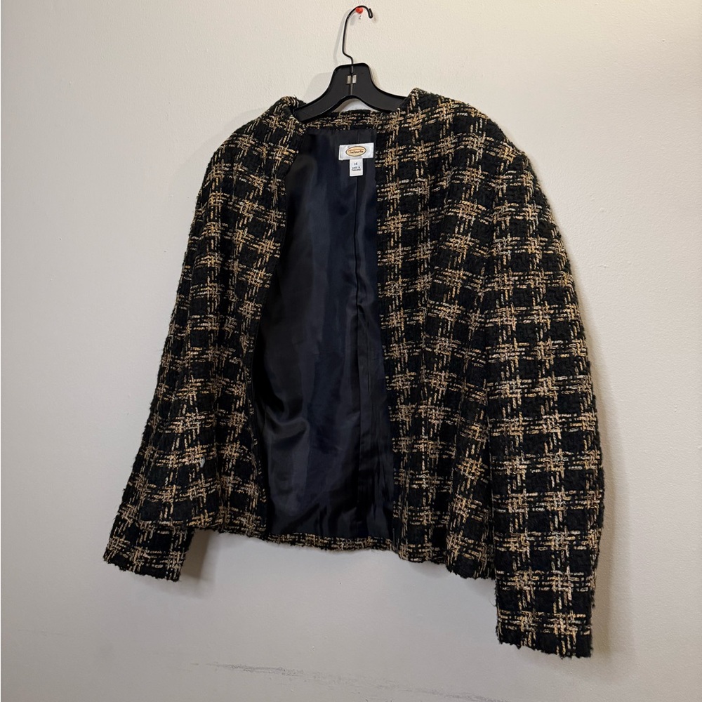 Talbots Women's Size:14 Petite Boucle Tan & Black Plaid Print Blazer Jacket